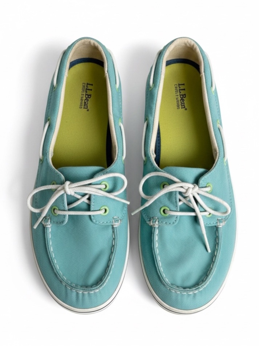 LL Bean Canvas Boat Shoes Aqua Blue Lace Up Deck Sneakers 7.5 Wide